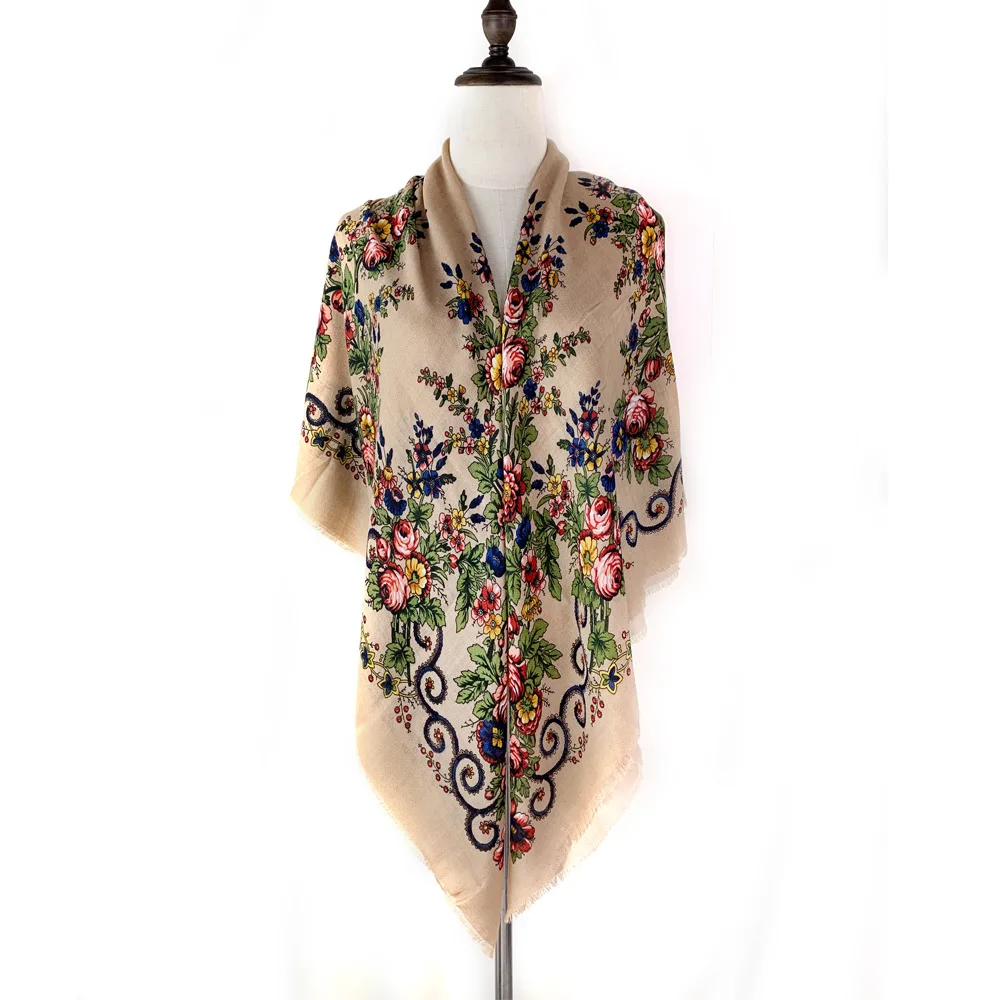 Printed cape with open beard large square scarf Russian Cloak Kazakh ethnic style headscarf shawl 120 * 120CM Poncho P1
