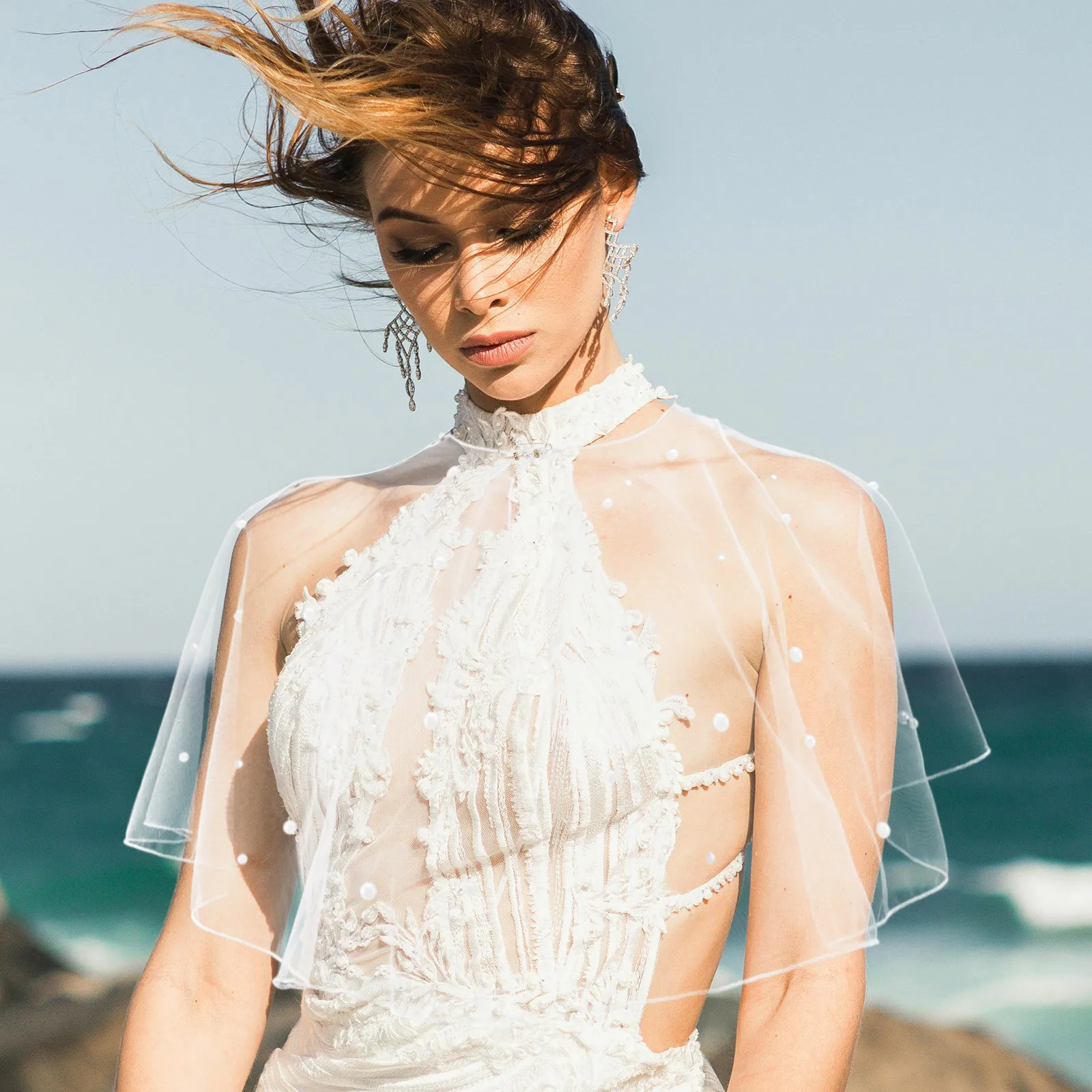 

Свадебная шаль со стразами, тюлевой плащ, накидка для невесты для фотосессии, аксессуары для платья, свадебные шали и накидки