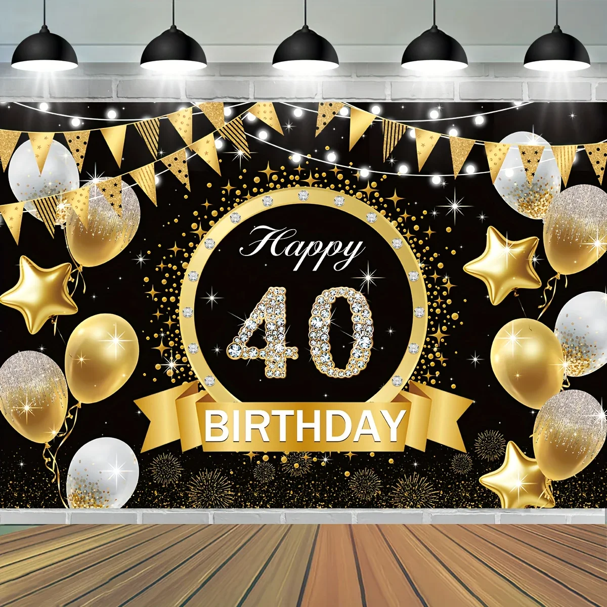 Banner-Hintergrund zum 40. Geburtstag, Party-Ballon-Hintergrund, schwarzgoldenes Ballon-Thema, Innenhof-Party-Dekoration, Fotografie-Hintergrund