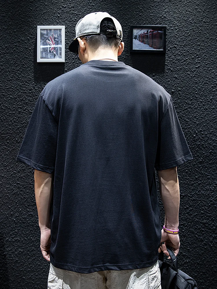 American Style Spliced Pure Cotton Short Sleeve T-Shirt Men Summer Loose Trendy Large Size Half Sleeve Youth Fashion round Ne...