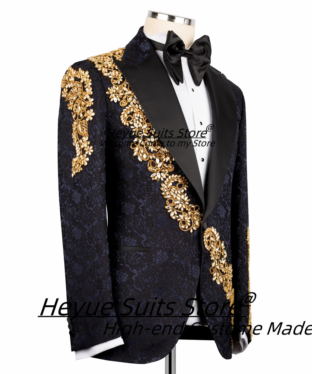 أنيقة الجاكار عالية الجودة الرجال الدعاوى مخصصة سليم صالح الذروة التلبيب العريس الزفاف البدلات الرسمية كريستال 3 قطعة مجموعات Ropa Hombre #2