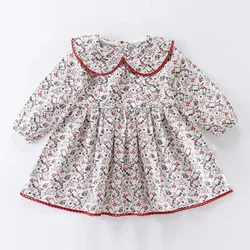 Girls' Cotton Dress Children'S Clothing Spring Long Sleeved Floral Dress Baby Girl Autumn Lace Princess Dress