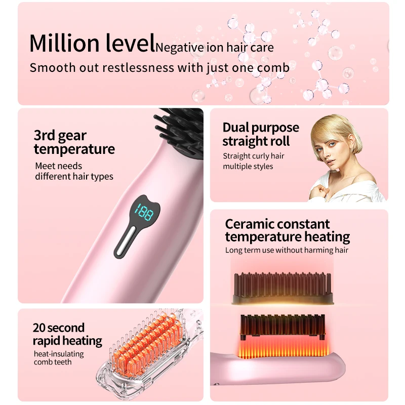 Professional Top Selling 2 in 1Hair Straightening Styling Comb Electric Hot Comb Hair Styling Tools