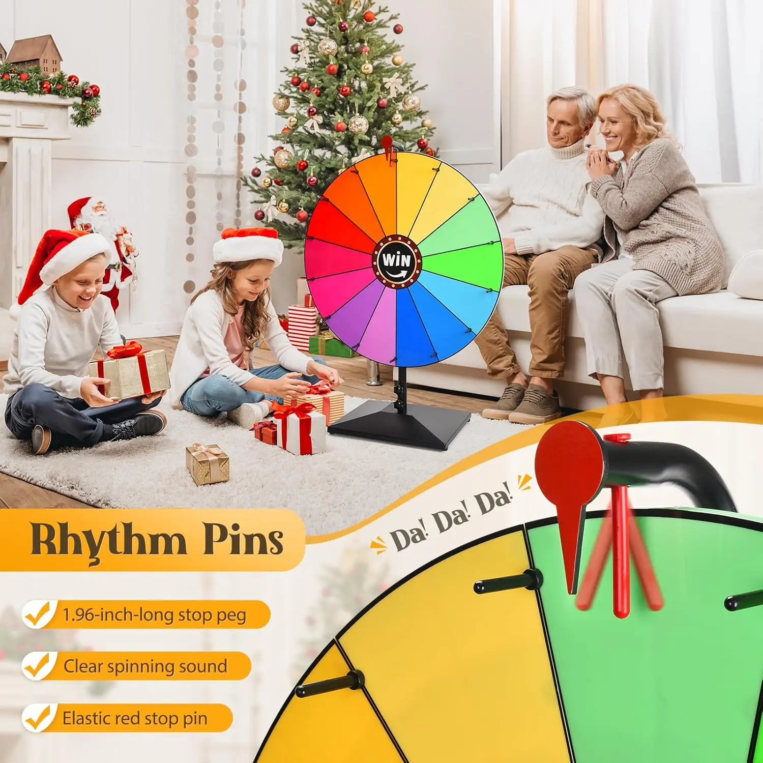 24-inch Prize Wheel Adjustable Height 32-61 Inch Desktop Floor Stand Spinner for Party Carnival Tradeshow