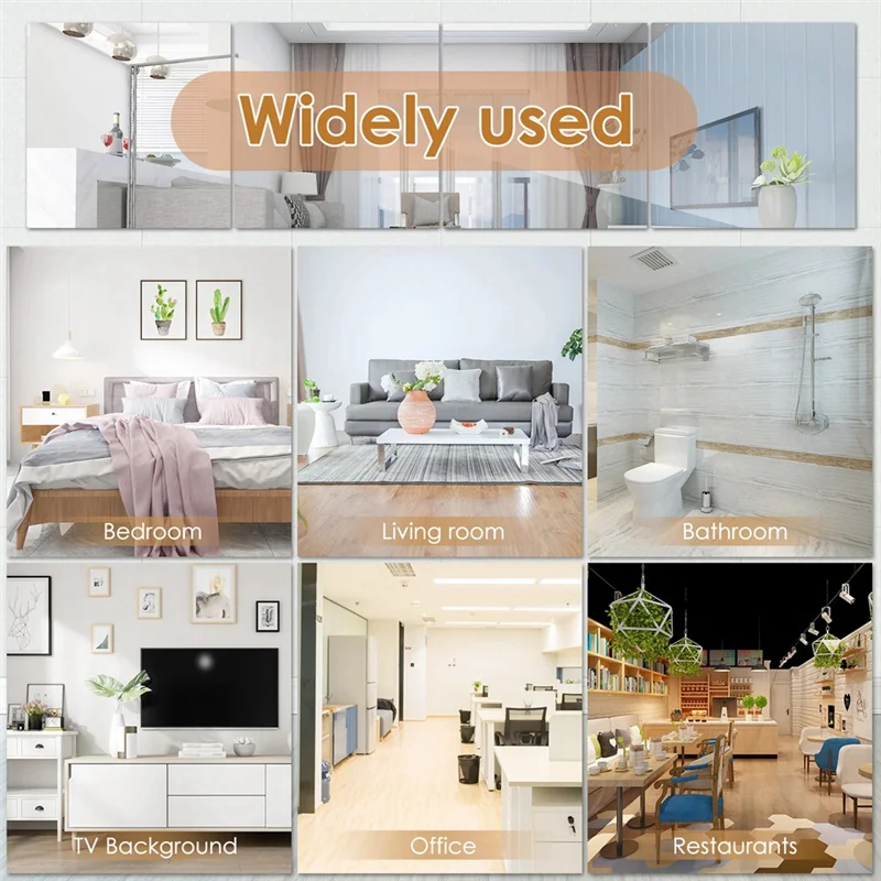 BUONO-4 Pezzi Specchio autoadesivo non in vetro Specchio sottile flessibile per decorazione da parete fai-da-te per camera da letto familiare Armadio Bagno Durevole