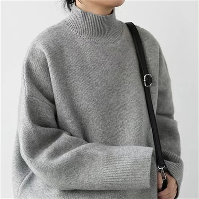 Autumn Winter Women's Knitted Sweaters Korean High Neck Jumper Thick Loose Solid Pullover Oversized Sweater Turtleneck for Women