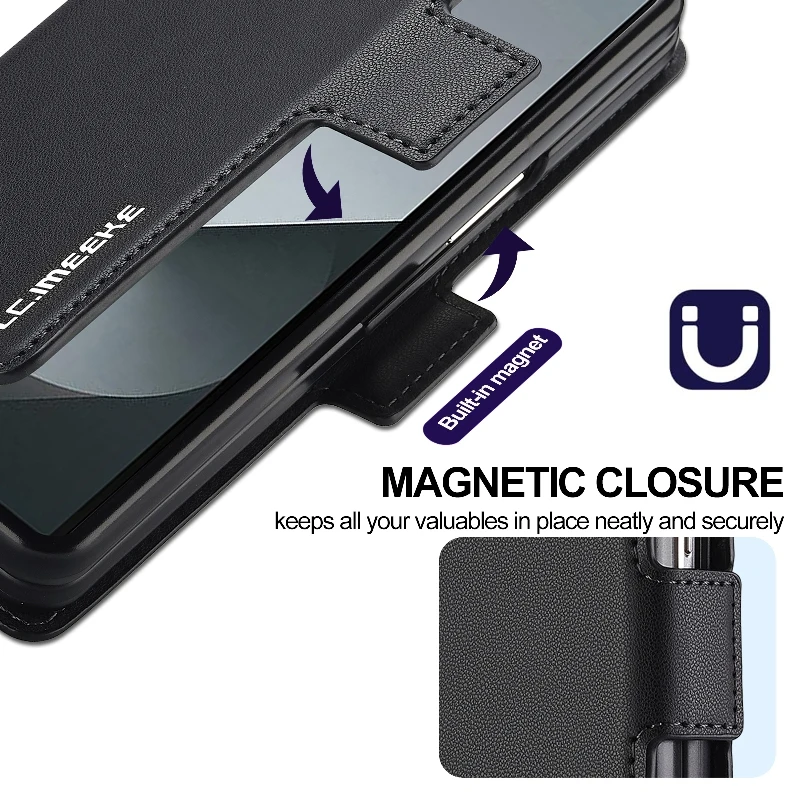 Magnetic Flip Leather Phone Cover For Samsung Galaxy Z Fold6/Z Fold 5 Built-in Wallet Card With Pen Slot(Excluding Pen)