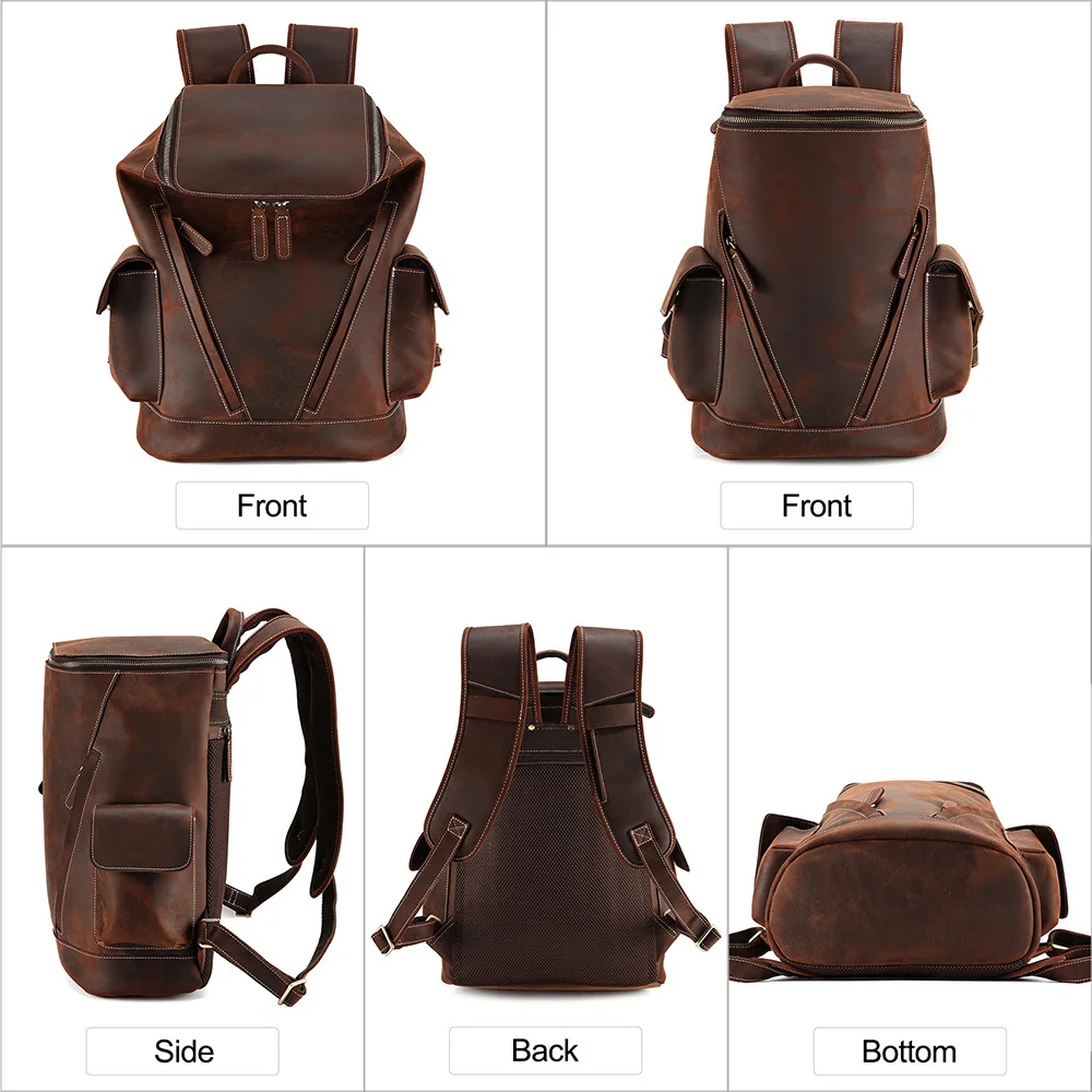 Men's Backpack Genuine Leather Large Capacity Rucksack Retro Cowhide Male School Bag Laptop Business Travel Daypack New