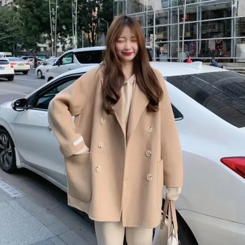 

Woolen jacket women's autumn and winter Korean version 2024 new double-breasted small man design temperament long-sleeved