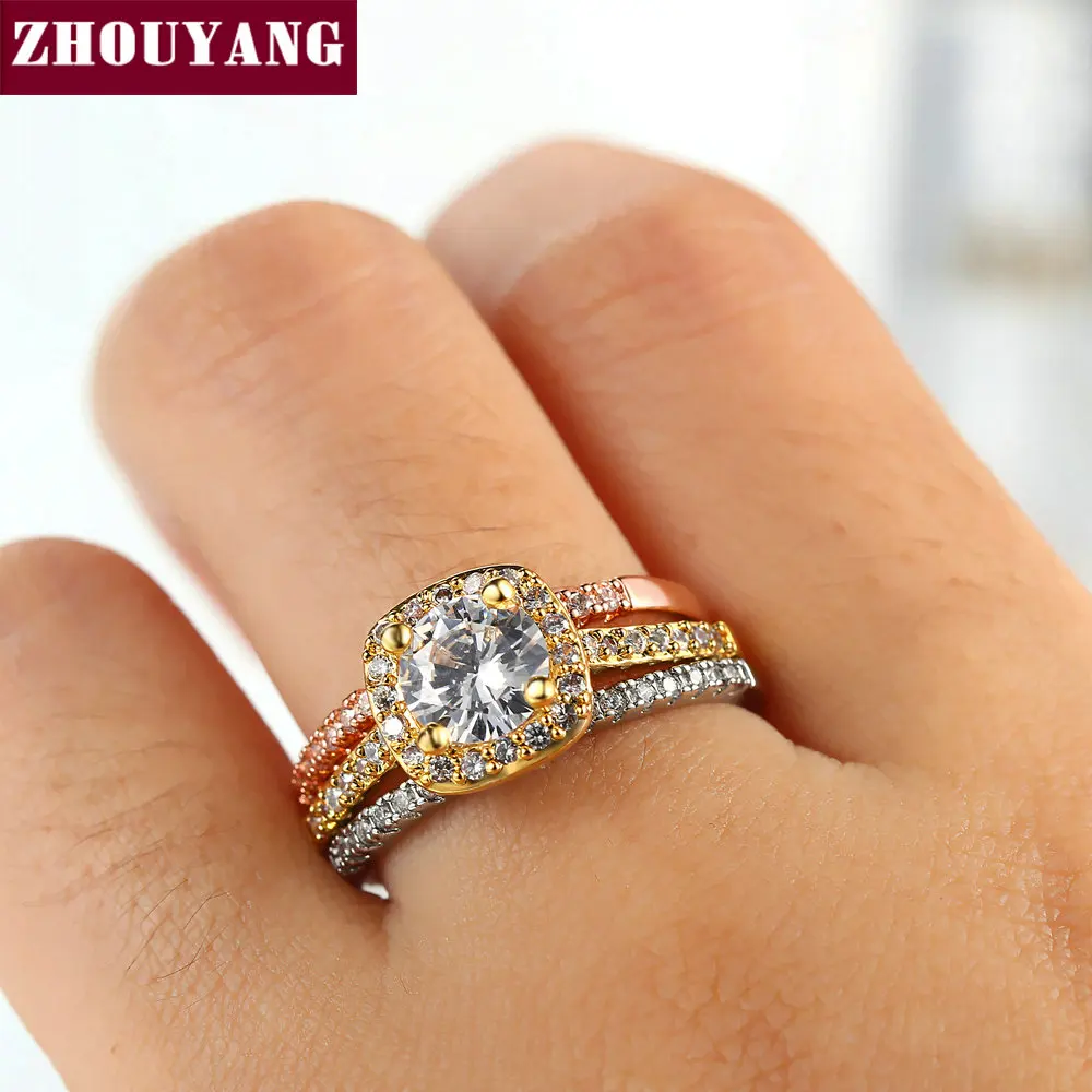 ZHOUYANG Wedding Ring Sets For Women Classic Round Cut AAA+ CZ Crystal Silver Color Fashion Jewelry Chirstmas Gift SR531