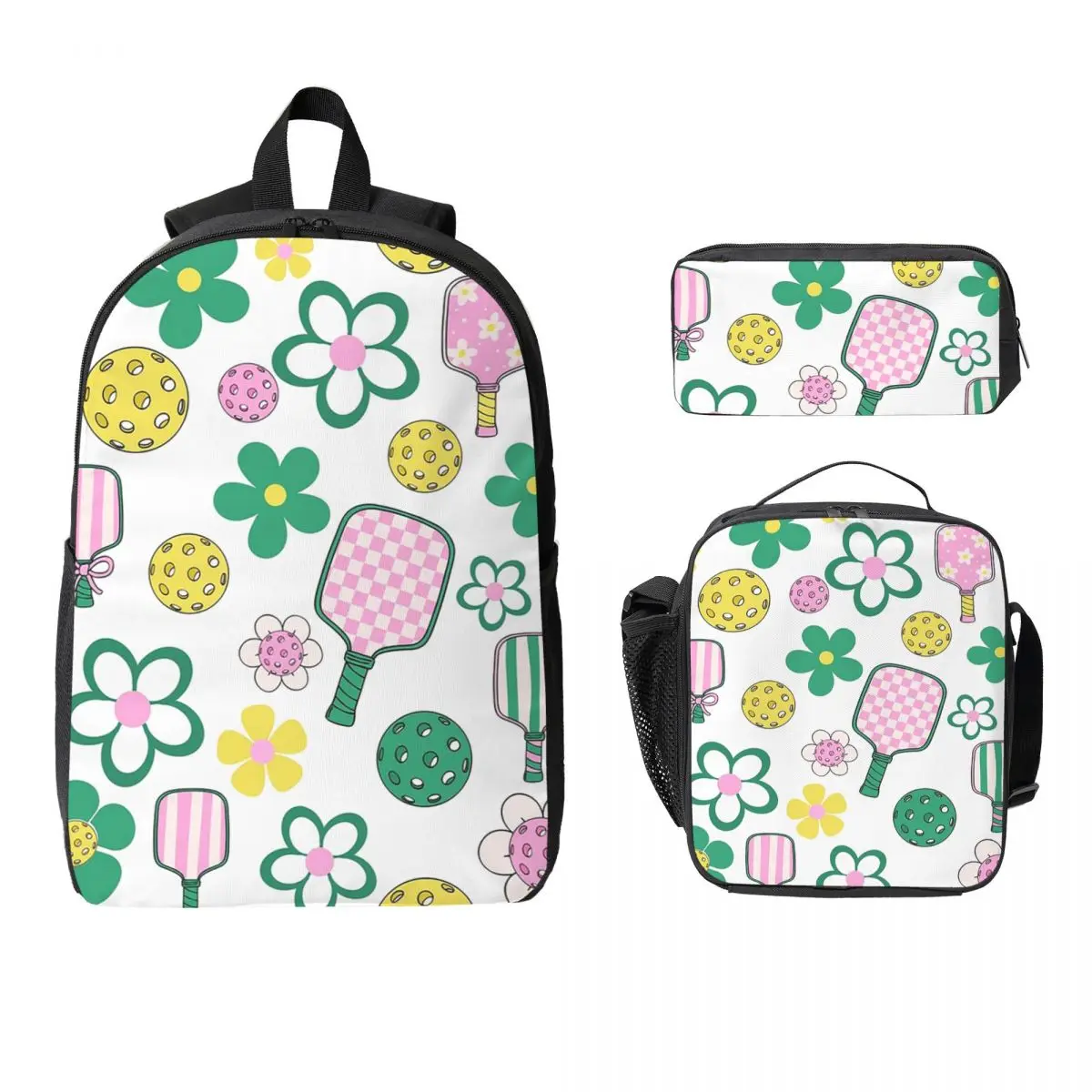 

Pickleball Pattern Pickleball Paddle Ball Backpack BookBag School Bag Shoulder Bags 3ps Insulated Lunch Bag Pencil Case