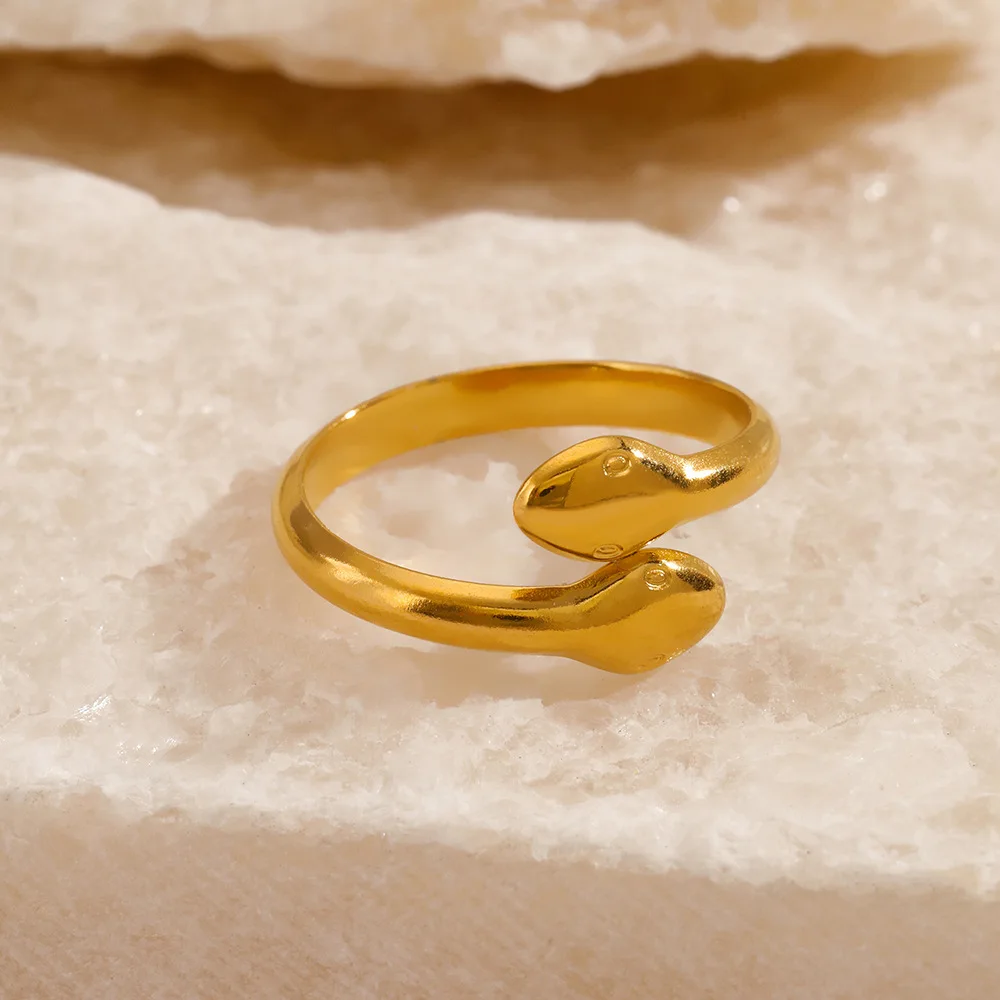 Stainless Steel Rings For Women Girls Two-headed Snake Gold Color Silver Color Open Finger Rings Kpop Jewelry Wedding Party Gift