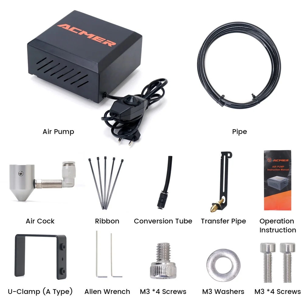 ACMER C4 Air Airflow Assist Kit 30L/min Universal Air Assist Pump Remove Smoke And Dust For Laser Engraver Cutter Machine