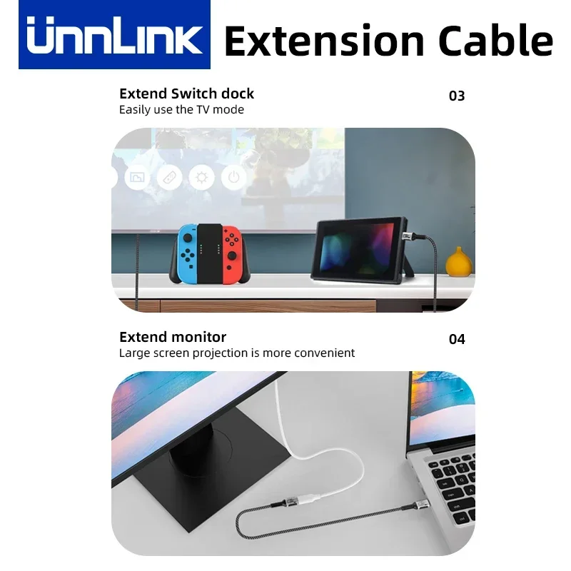 Unnlink USB C Extension Cable Type C Extender Compatible With Thunderbolt 4/3 USB4.0/3.2/3.1 Fast Charging for MacBook 8K 4K