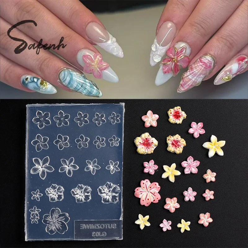 Handmade Diy Frangipani Silicone Nail Art Mold For Manicure Fashion Flower Nailart Design Mould High Transparent Template