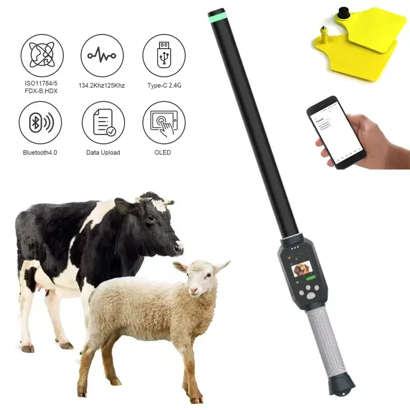 Animal RFID Stick Reader Farm Animal Reader New Animal Microchip Tube Glass Tag Antenna Bluetooth Handheld Stick Reader