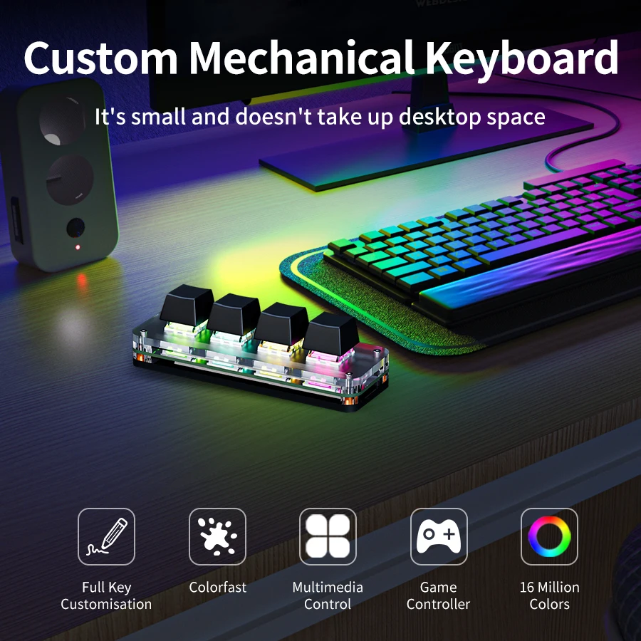 USB Mechanical Keyboard Custom Programming Knob Keyboard 4 Keys Hot Swap Mini Keyboard Photoshop RGB Programming Macro Game