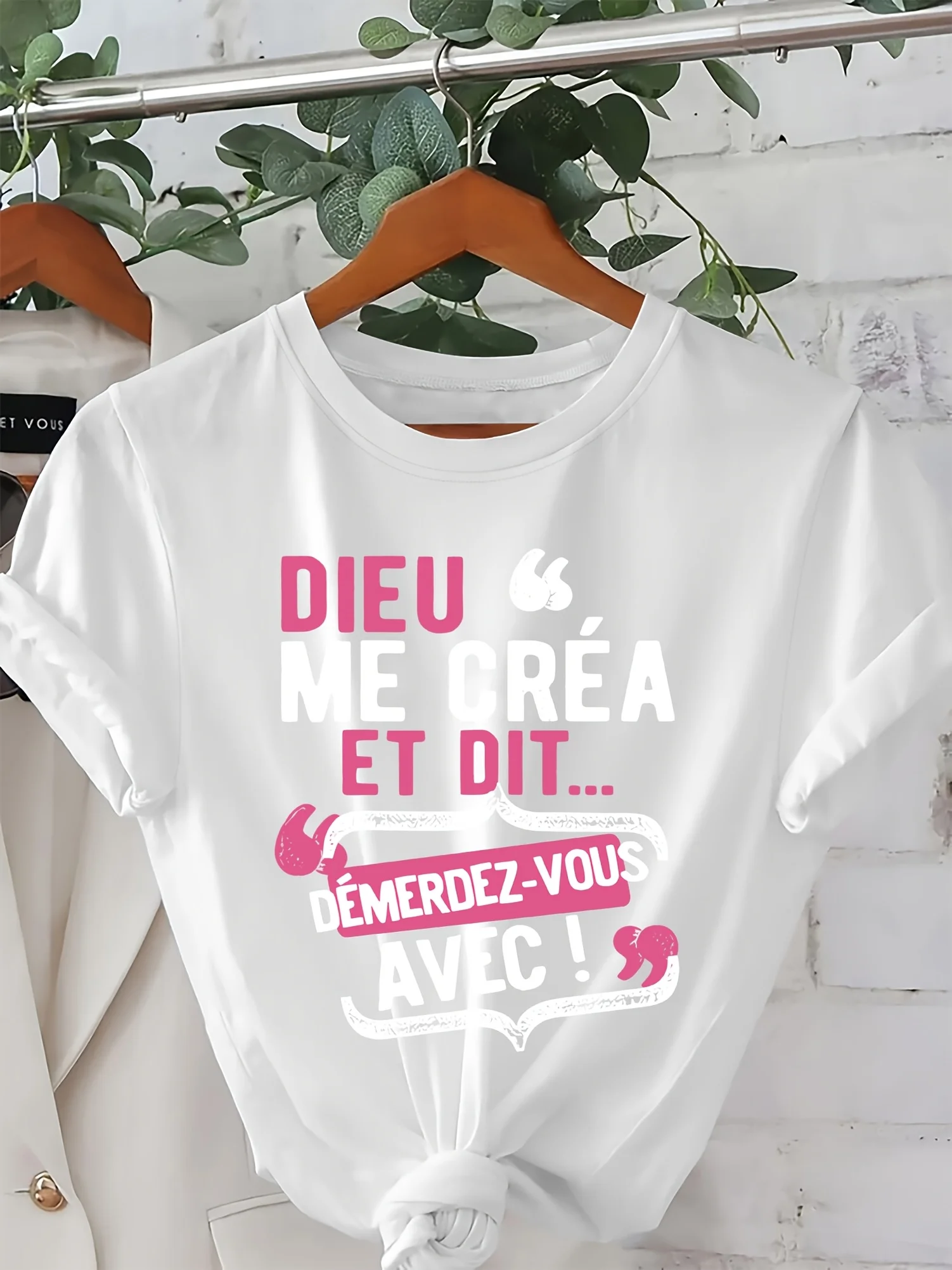 Women'S Casual Crew Neck T-Shirt with French Quote 