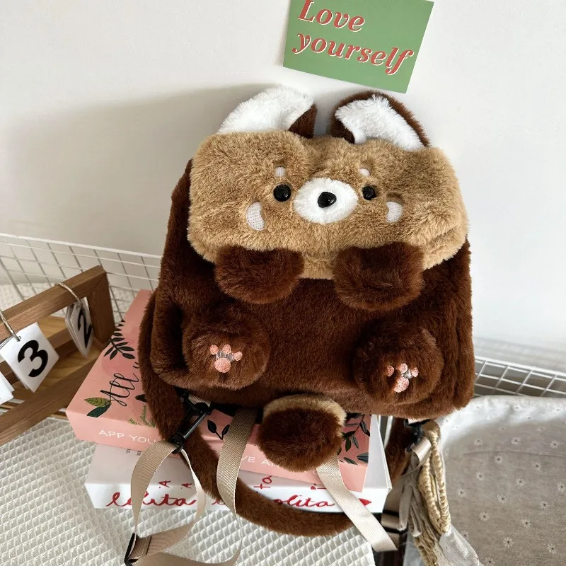 Cute Raccoon Fashionable Plush Backpack Detachable Shoulder Strap Bag Soft Cute Bag Anime Girl Plushie Backpack Bags for Woman