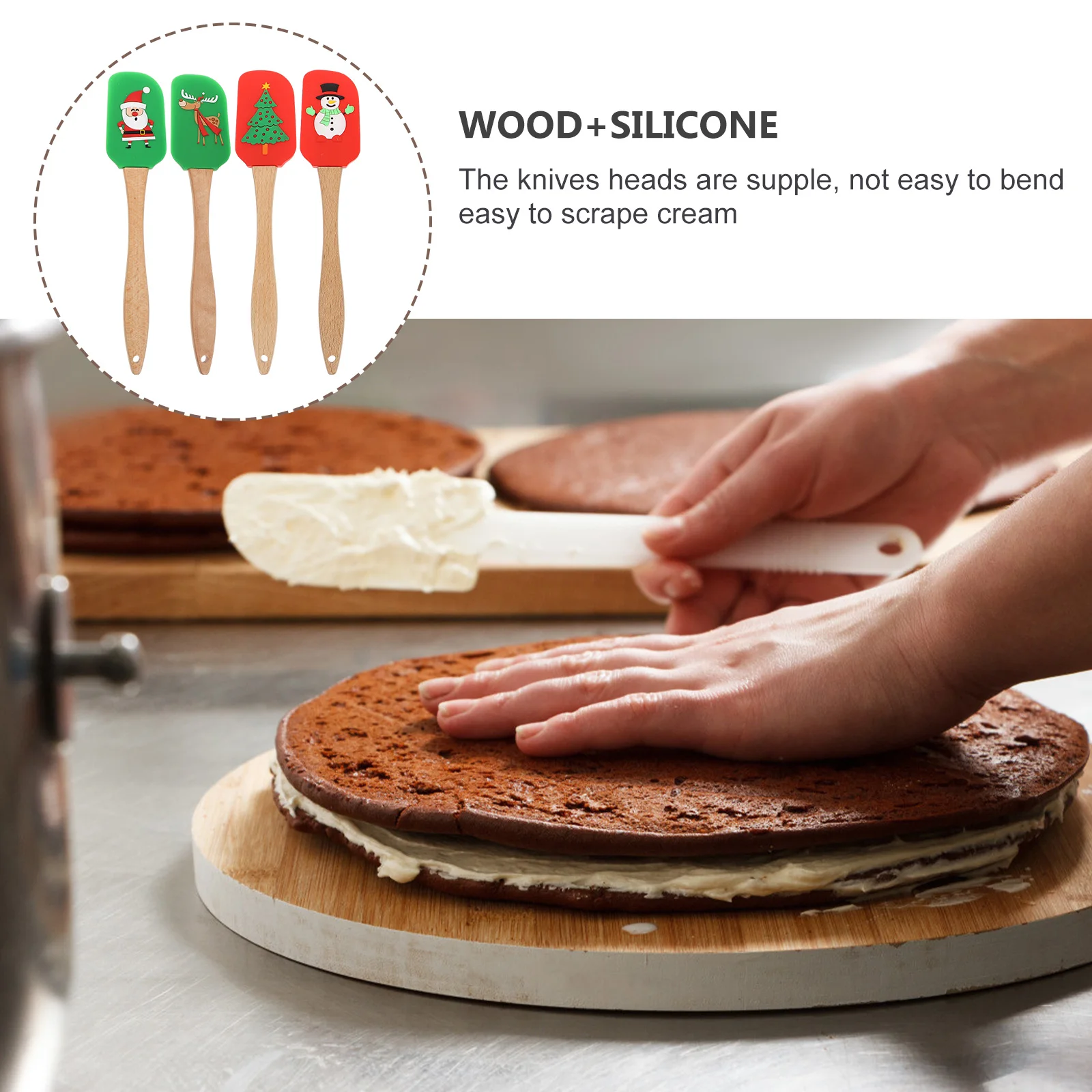 

4pcs Christmas Baking Tools Silicone Cake Cream Scrapers Assorted Colors Mixed Styles Food Grade Butter Spreader For