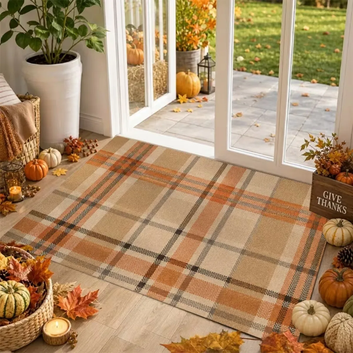 Square Halloween Entryway Rug Diatomaceous Earth Stone Mat Rubber Backed Non Slip Water Absorbent Floor Rug