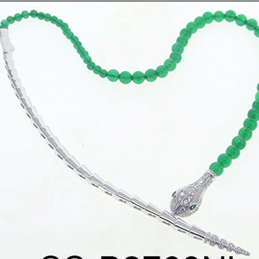 

ARIGAYA Solid 925 Silver Chalcedony Green GemStone High Carbon Diamond Beads Necklaces Luxury Fine Jewelry For Women Party