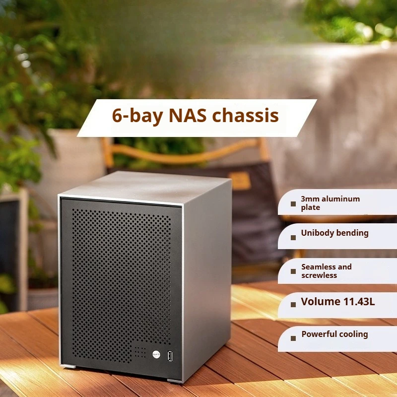 6 Bays NAS Case Aluminum Shell ITX Motherboard Small 1U Power Supply Storage Server Chassis for DIY Home Data Storage