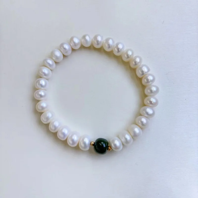 

Freshwater Pearl Bracelet Hetian Jade Elastic Cord