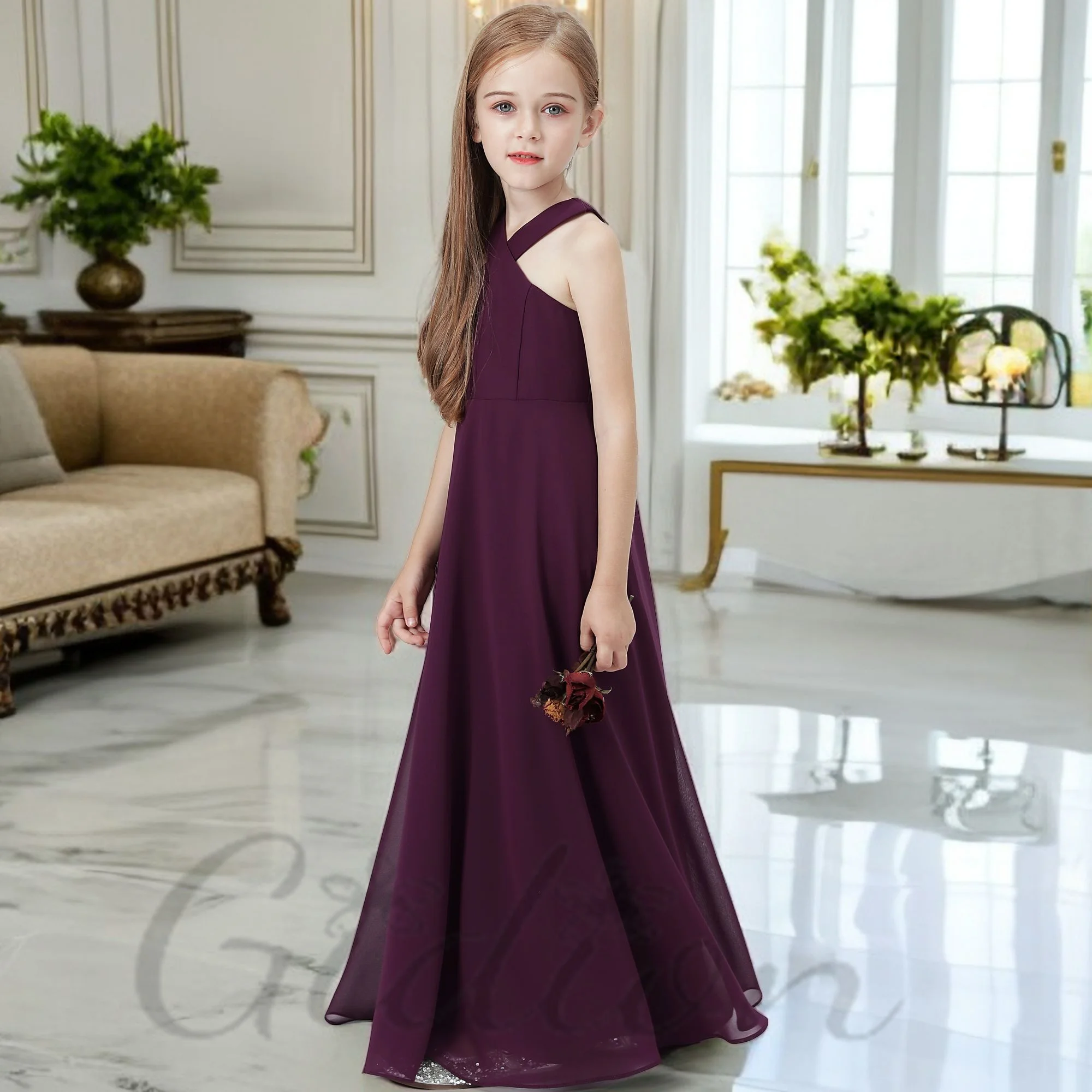 Abito da damigella d'onore Junior per bambini matrimonio festa celebrazione spettacolo Ball-Gown compleanno festa serale banchetto evento Prom