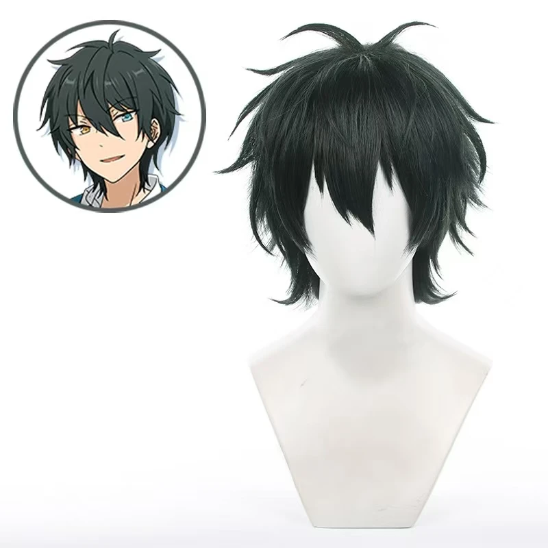 

Игровой ансамбль Stars Kagehira Mika, парик для косплея, темно-зеленые короткие волосы, термостойкий синтетический парик с розовой сеткой