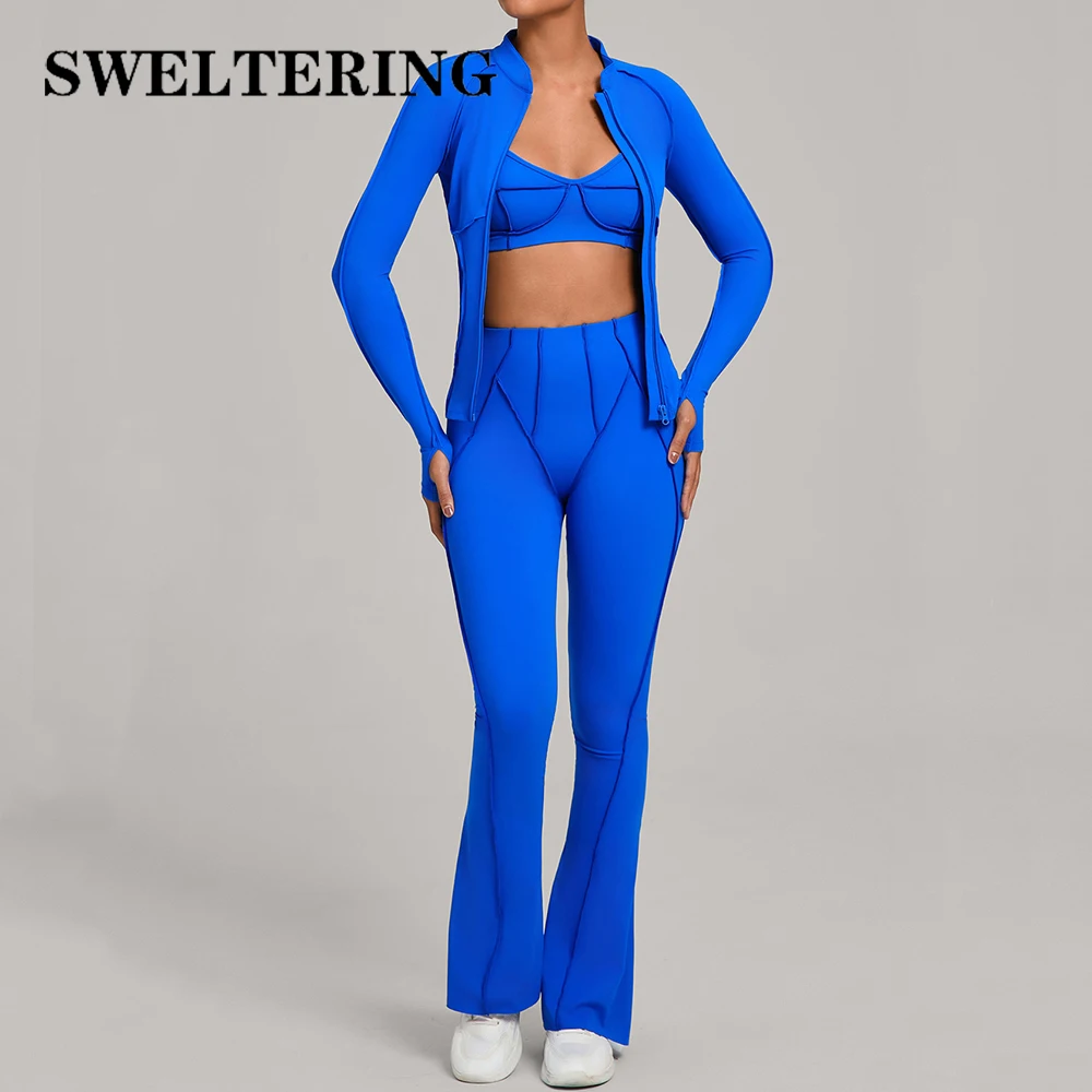 

SWELTERING 3PCS Women's Yoga Suit Gym Fitness Set Sports Wear Yoga Tracksuit Running Workout Set Female Push Up Athletic Wear