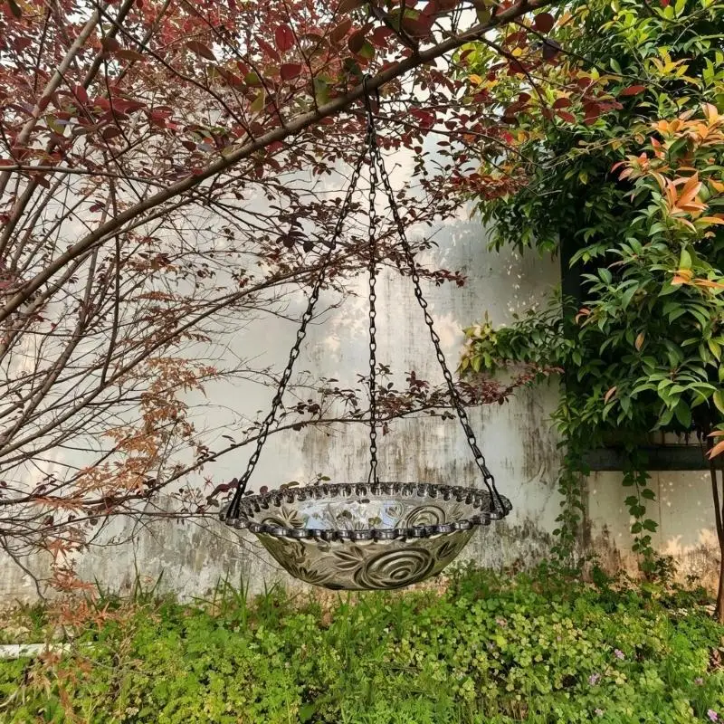 R9UF Transparent Weather Resistant Hanging Birdbath Outdoor Rustproof Iron Hook Perfect For Porch Balcony Yard Garden Decoration