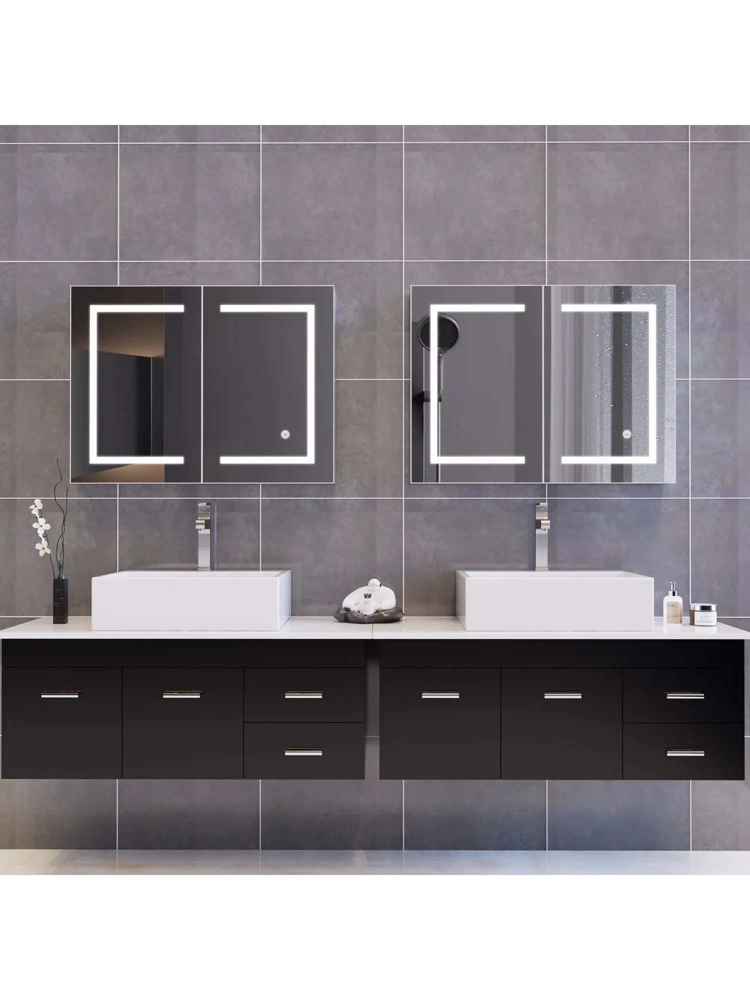 Rosahqnda Badspiegelschrank,Badspiegelschrank mit verstellbarem Regal et offenem Stauraum, Badschrank mit Spiegel, Wandschrank