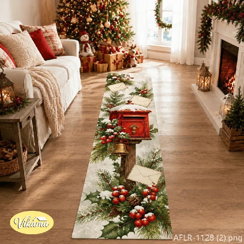 VIKAMA Christmas Runner Rug, Non-Slip Hallway Rug with Christmas Winter Snow Scene, Kitchen Aisle Mat, Home Decor