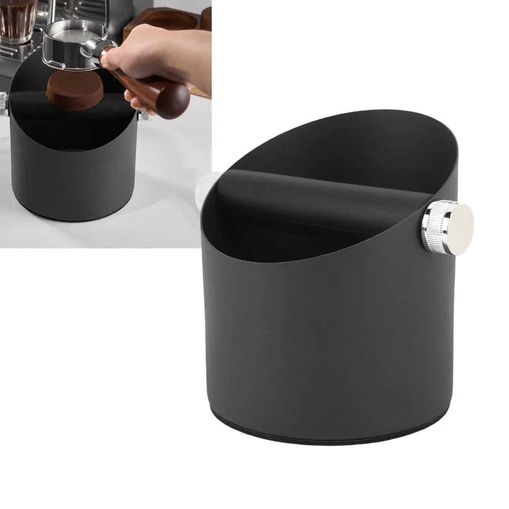 Carbon Steel Coffee Knock Box Removable Knock Bar Non-Slip Base Coffee Grounds Bin Slanted-Mouth Anti-Splash Design