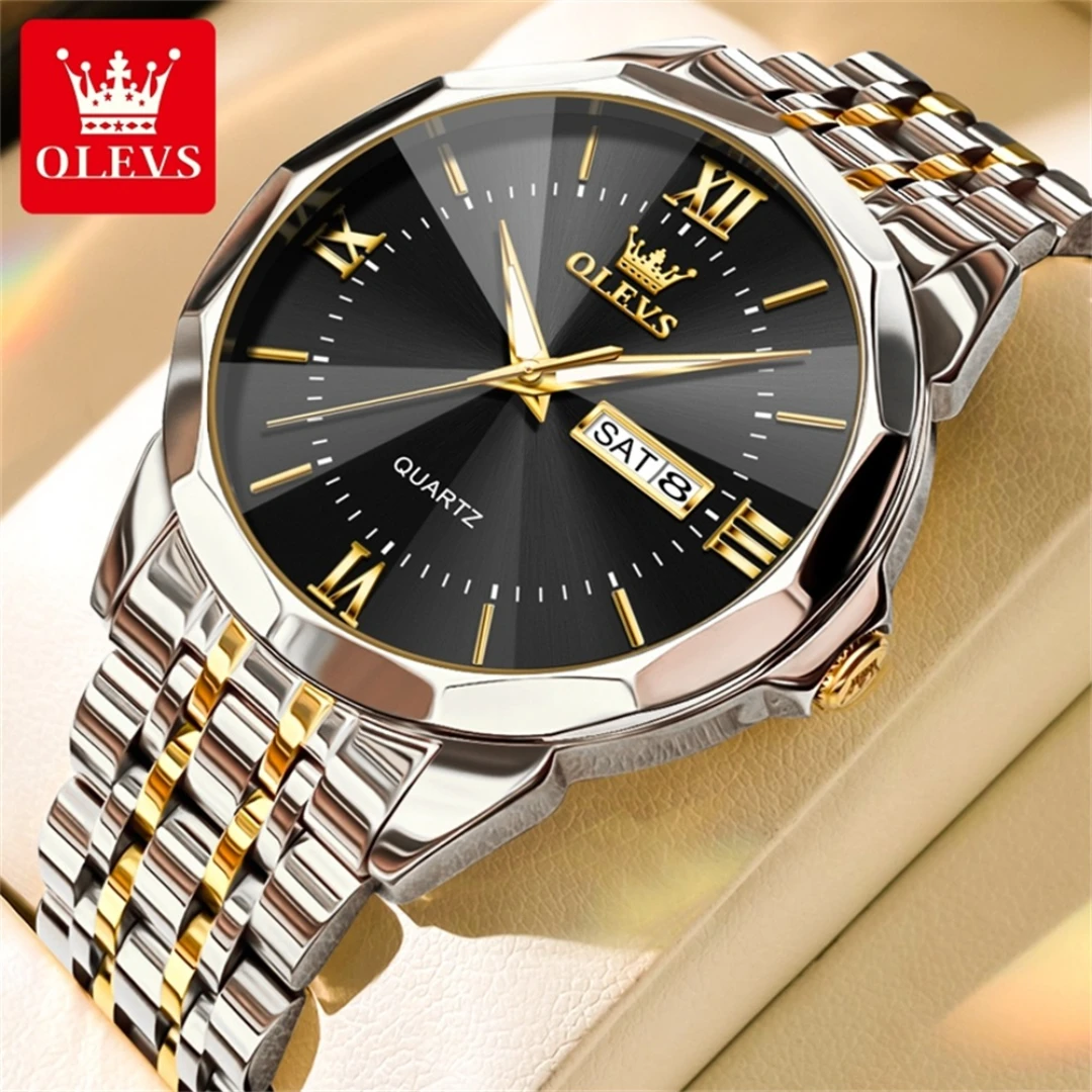 

OLEVS 9989 Fashion Quartz Watch Gift Round-dial Stainless Steel Watchband Wristwatch Week Display Calendar Luminous