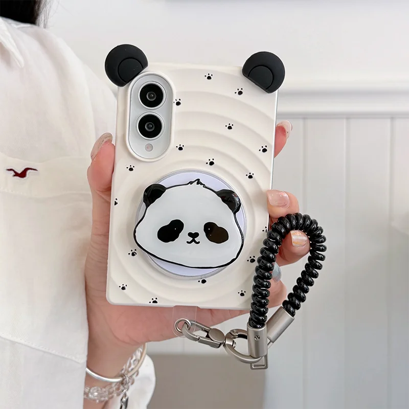 Korean Cute Paw Print Magnetic Phone Case For Samsung Galaxy Z Fold 8 Z Fold8 Cover with Magsafe Stand Holder Hand Rope Cases