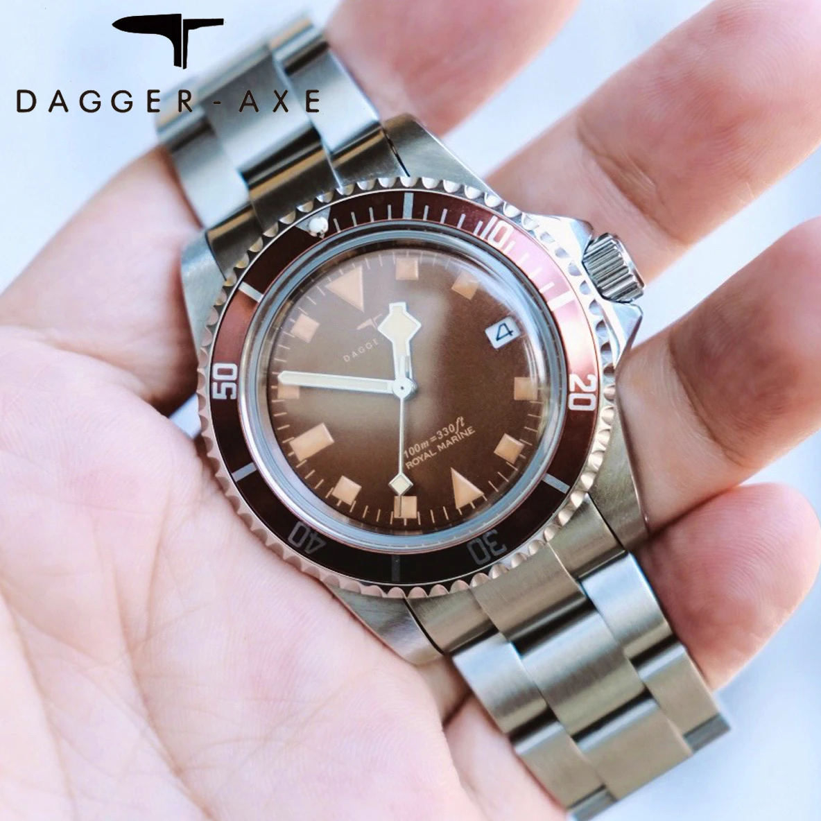 DAGGER-AXE Watches Classic Vintage NH35 Movement Automatic Mechanical Waterproof Hardlex Glass Luminous Watch 100M Waterproof