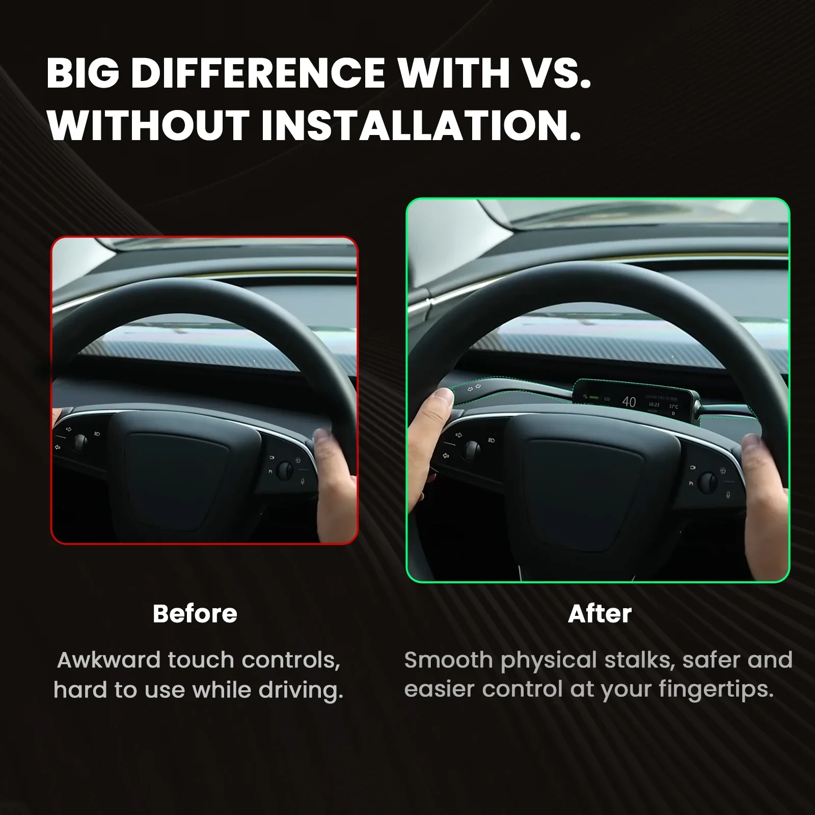 Turn Signal Gear Shift Stalk with Mini Display Screen for Tesla Model 3 Highland / Y Juniper / Y L Physical Control Upgrade Kit