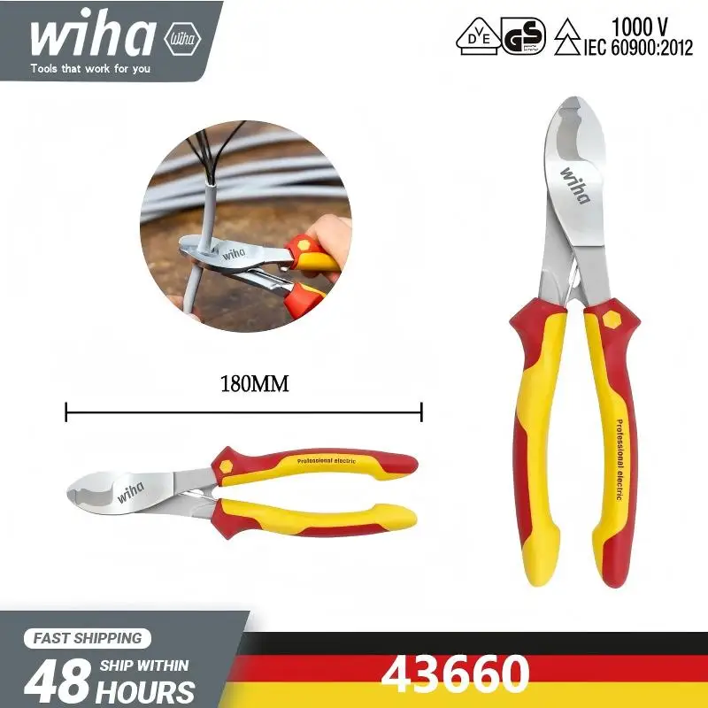 

WIHA 43660 1000V VDE Insulated wire cutter 180 mm, electrician Electrician's cable cutter, hand tool