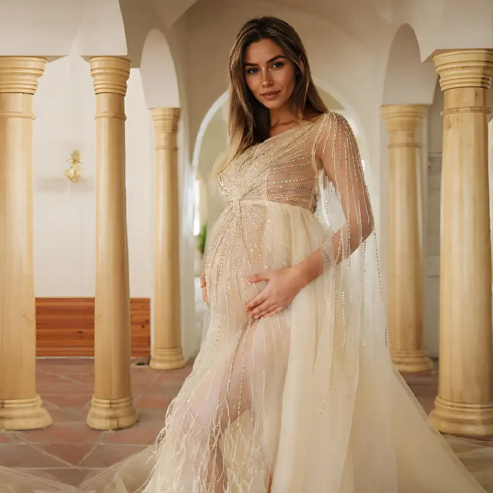 

Hand-Beaded Maternity Dress for Photoshoot Elegant Photography Gowns YW24074