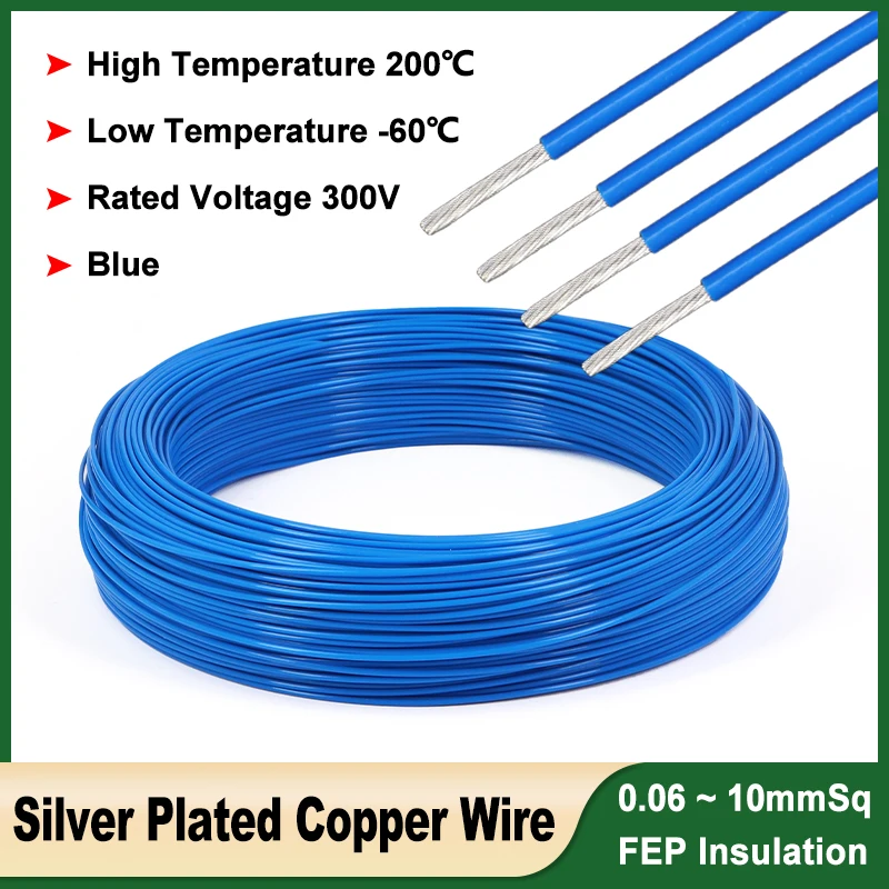 

PTFE Silver Plated Coppe Cable Blue Sq 0.06 ~ 10mm FEP Insulation HiFi Audio Speaker Headphone High Temperature Electric Wires