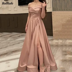 Bafftafe A Line Satin Prom Dresses Customized Wedding Bridesmaid Dress Slit Side Evening Party Gonws Women Formal Outfits