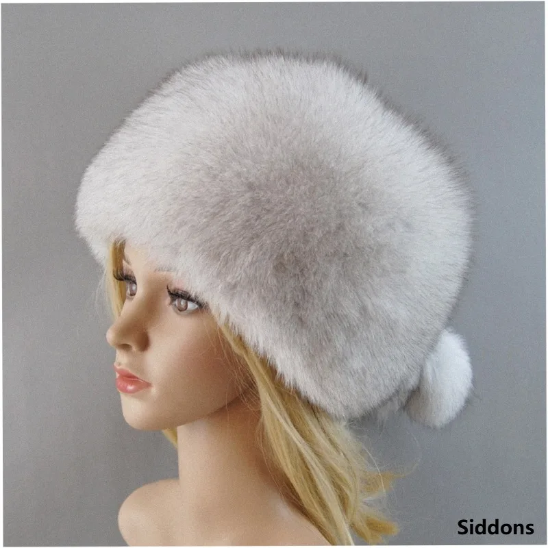 New Style Full Pelt Fluffy Lady 100% Natural Fox Fur Bomber Hats Russian Luxury Women Winter Warm Genuine Fox Fur Beanies Hat