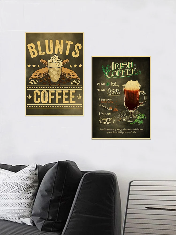 Pintura de póster de menú de café, imagen de papel Kraft Retro, decoración de cafetería, impresión de estilo Vintage, pizarra, decoración de arte de