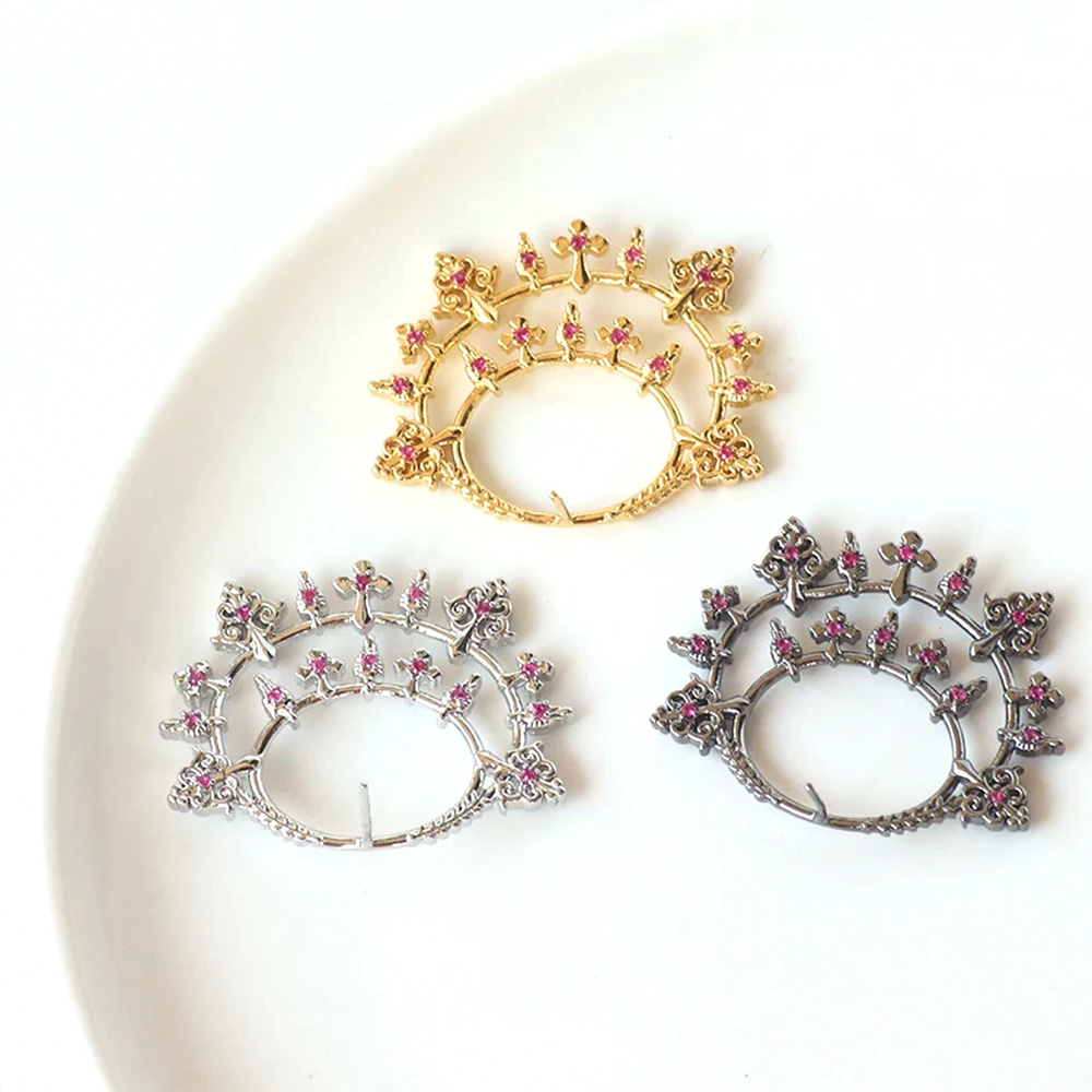 Brass Plated with Genuine Gold Zircon Inlay Hollow Out Base Backrest Pin DIY Jewelry Making Baroque Doll Accessory Materials