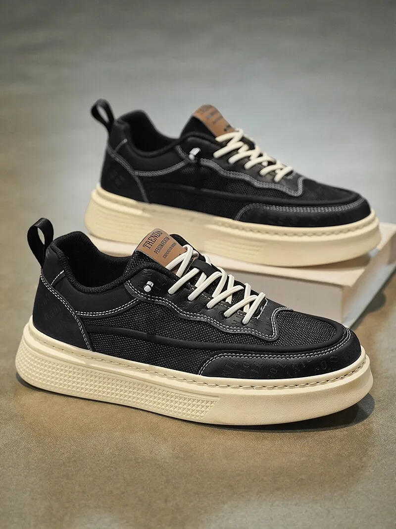 Men's Summer Casual Work Shoes Flat Laceless Slip-On Sports Anti-slip Wear-resistant Black Trendy Shoes Outdoor Leisure Footwear