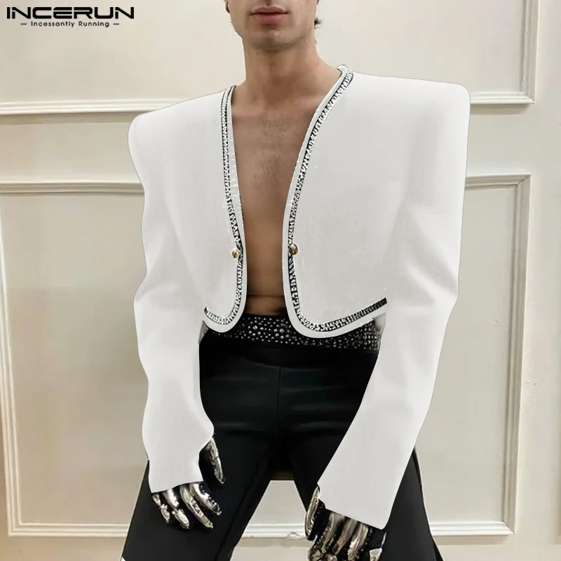 INCERUN Men Jackets Patchwork Long Sleeve Open Stitch Casual Crop Coats Men Streetwear 2025 Fashion Male Outerwear Jackets S-5XL - Image 3