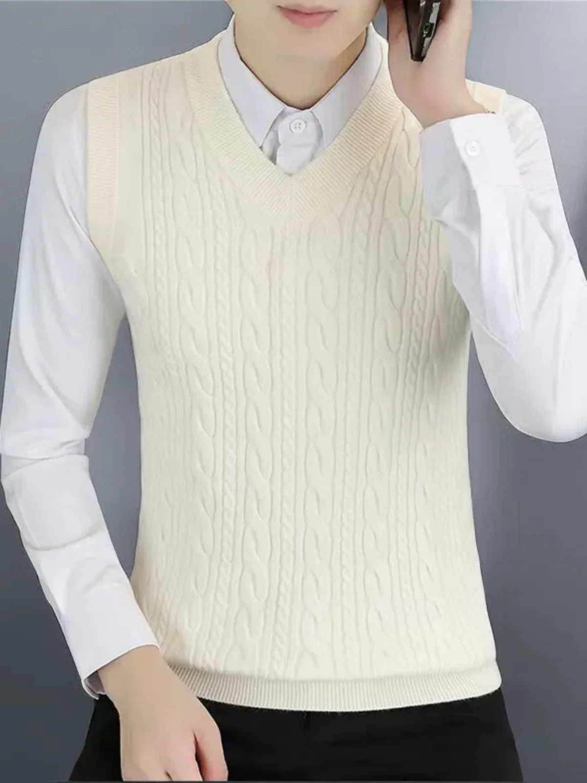 

Модный мужской вязаный жилет с V-образным вырезом, приталенный, осенне-зимний, молодежный, базовый слой, с эффектом подтяжки плеч