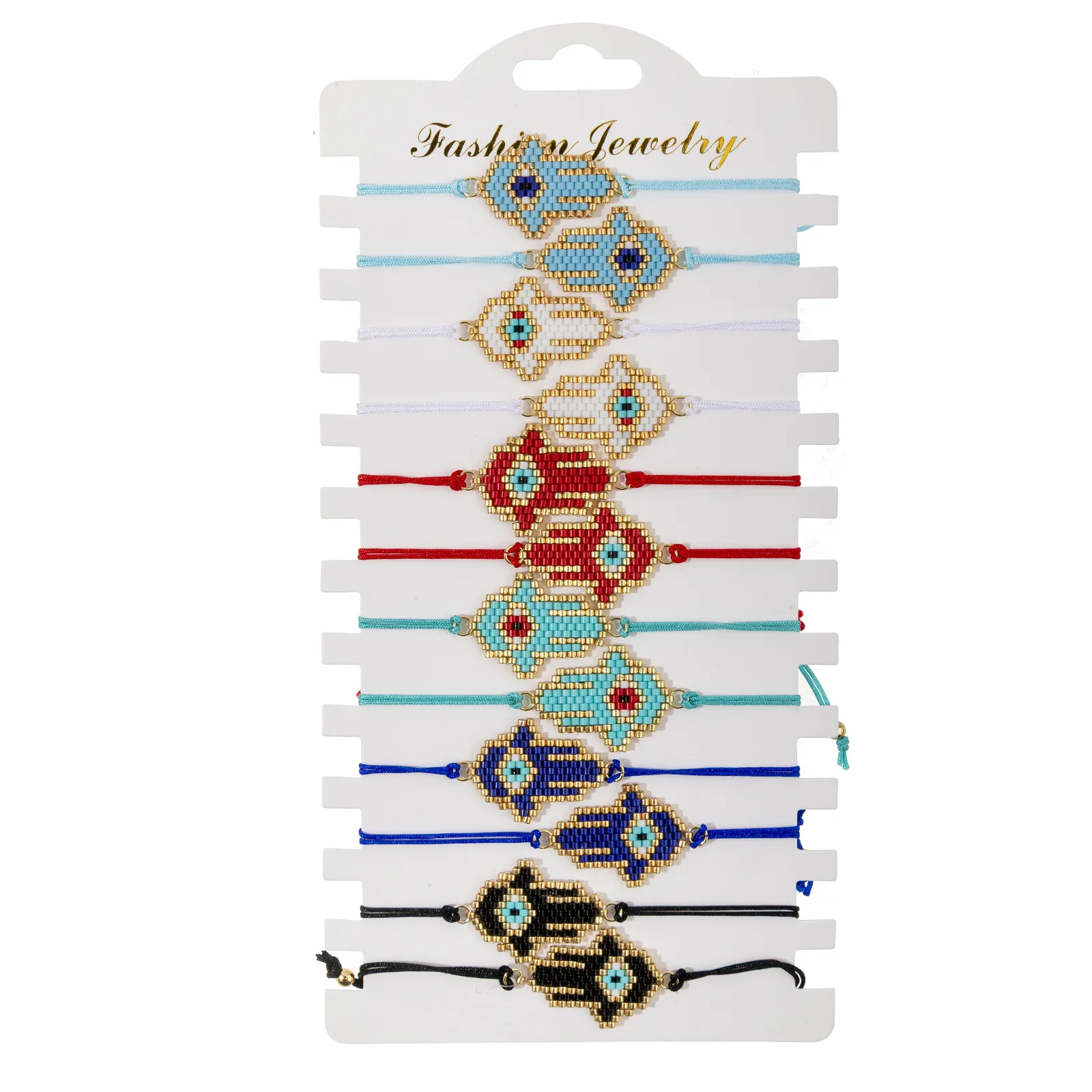 

Bohemia Rice Bead Bracelet Adjustable Hand-Woven Geometry Rhombus Multi-Color Personality National Style Jewelry Set